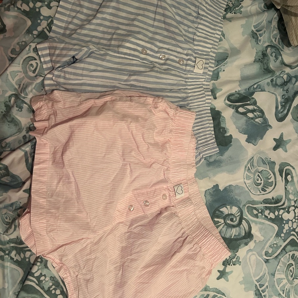 Striped Pajama Shorts Set in Blue and Pink